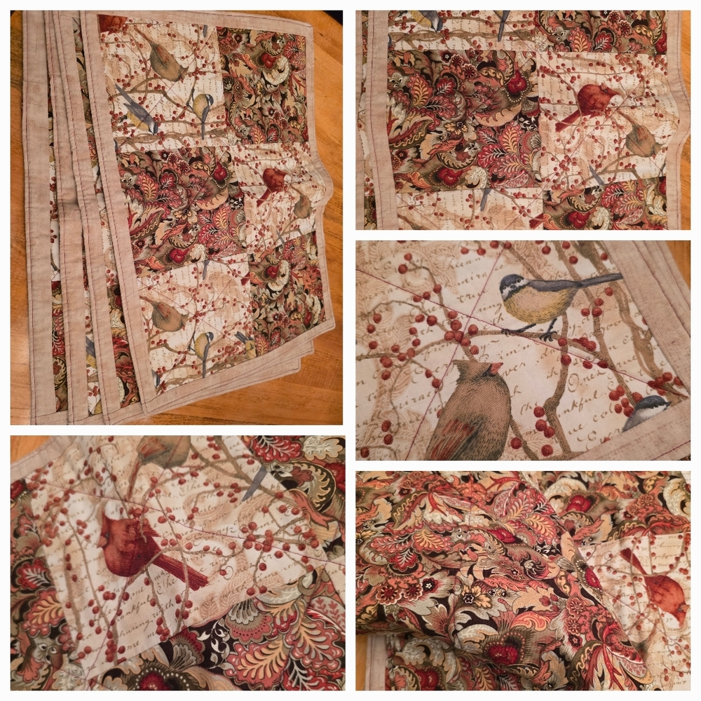 4 homemade cardinal chickadee placemats